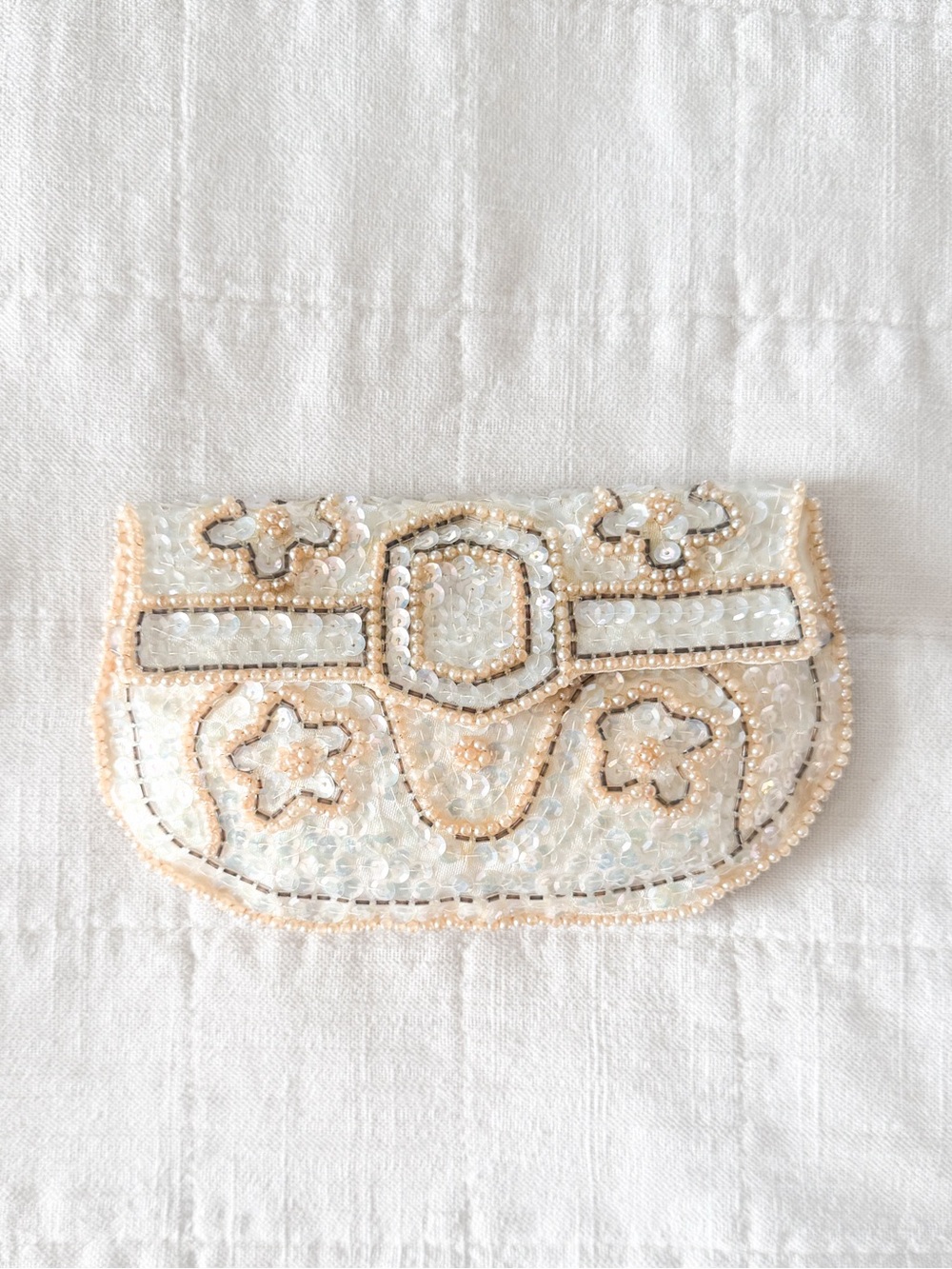 Vintage Ivory & Pearl Beaded Evening Clutch